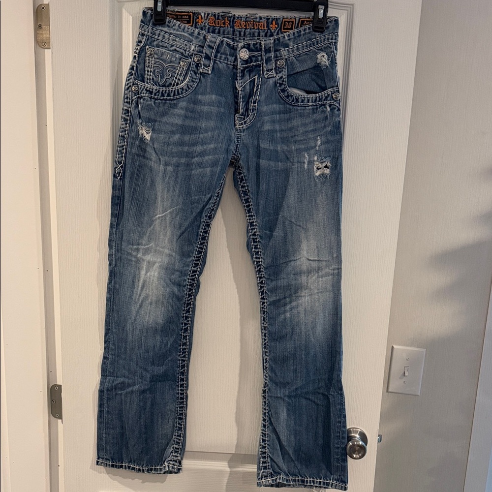 Rock Revival Distressed Blue Straight Leg Jeans